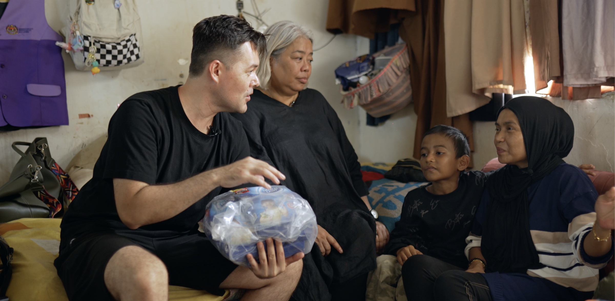 A family visit during filming