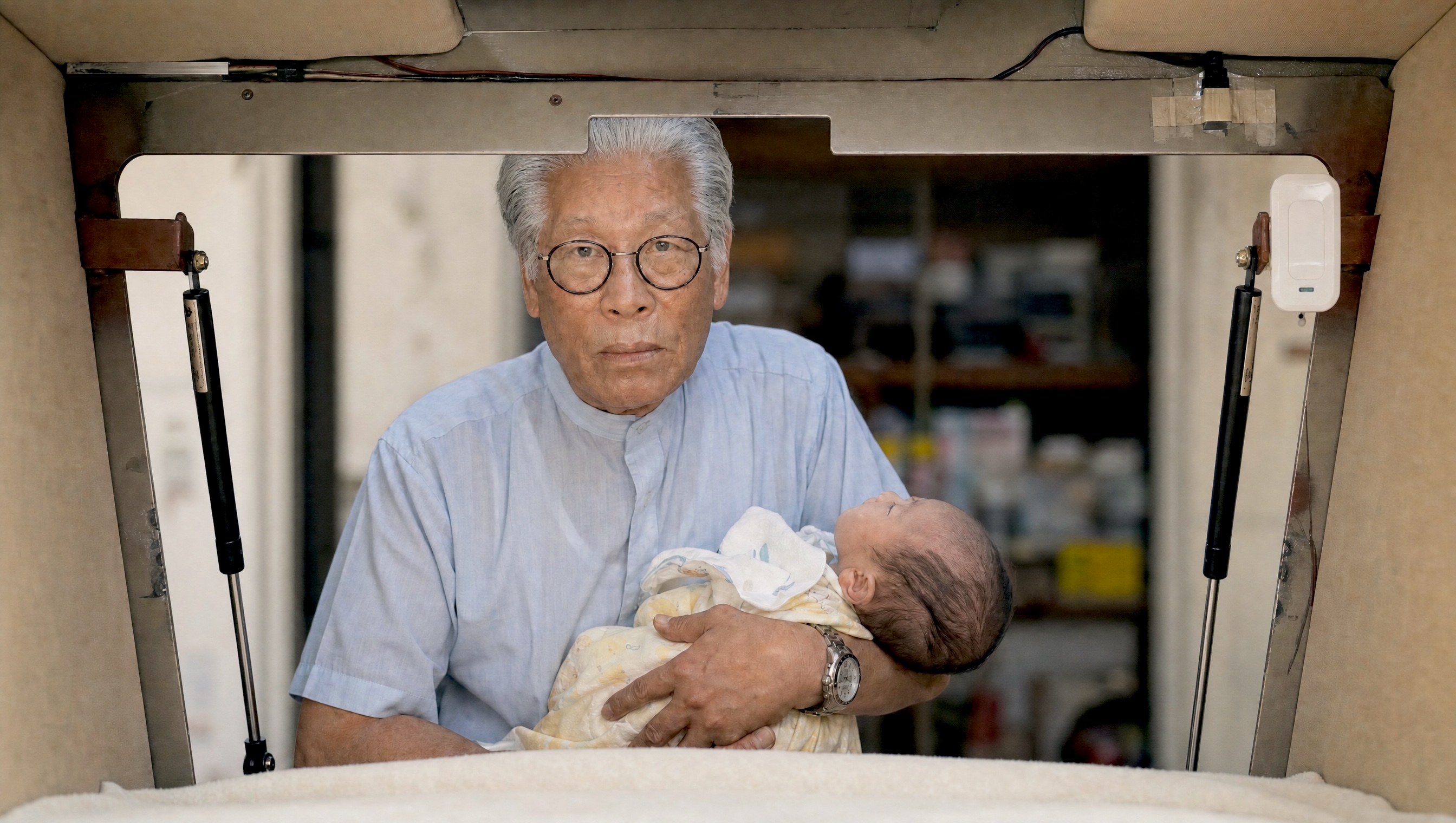 Pastor Lee Jong-rak holding a baby at the Baby Box in Seoul
