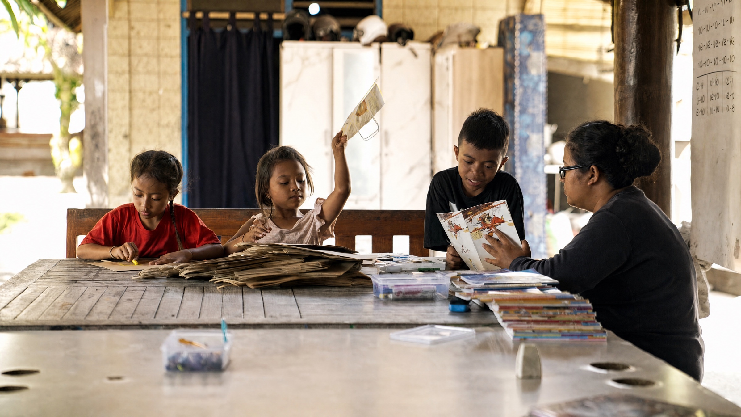 Children reading with a teacher